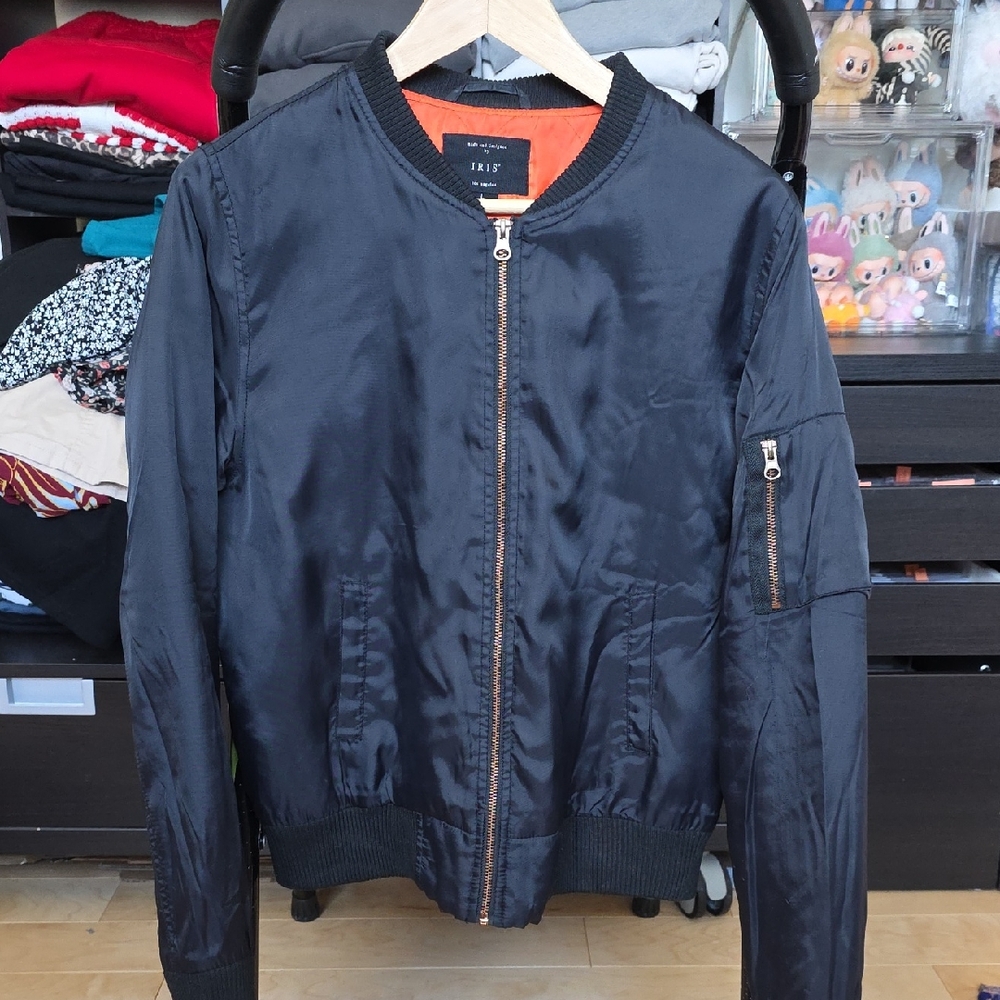 Iris Black Bomber Jacket with Orange Lining